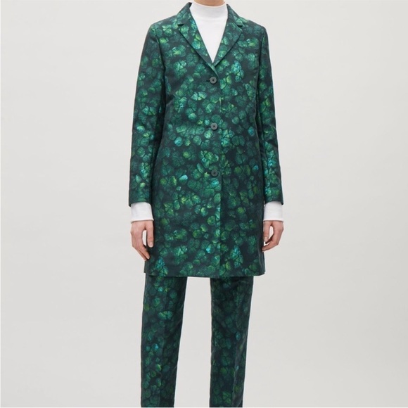 COS Women's Green Tailored Jacquard Coat Sz 2 - Picture 1 of 8